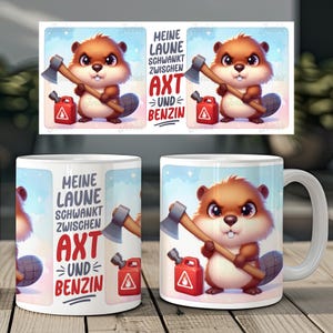 Grumpy beaver and funny saying german 11 oz mug coffee cup wrap sublimation design digital art download print template PNG CU