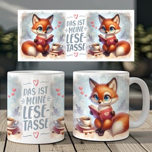 Cute fox and funny saying German reading 11 oz mug coffee cup wrap sublimation design digital art download print template PNG