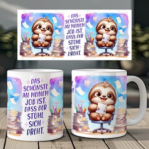 Cute sloth and funny saying german 11 oz mug coffee cup wrap sublimation design digital art download print template PNG CU