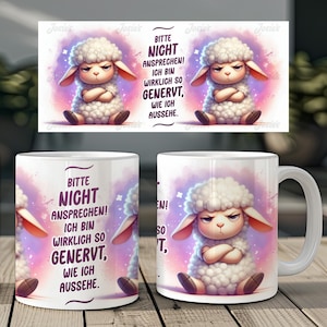 Grumpy sheep and funny saying german 11 oz mug coffee cup wrap sublimation design digital art download print template PNG CU