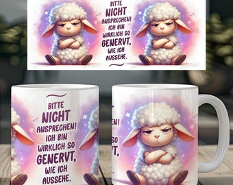 Grumpy sheep and funny saying german 11 oz mug coffee cup wrap sublimation design digital art download print template PNG CU