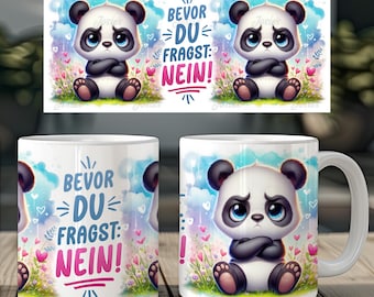 Panda gruñón y refrán divertido en alemán, taza de café de 11 oz, envoltura, diseño de sublimación, arte digital, descarga, plantilla de impresión PNG CU