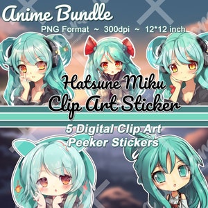 ANIME Clipart, Digital Sticker Pack, Planner Stickers, Hatsune Miku Stickers, Manga Stickers, Digitale Download, PNG, Hoge kwaliteit, Peeker