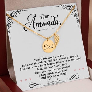 Collana DAD con collana con ali d'angelo, collana commemorativa con ali, regali di ricordo, regalo di lutto personalizzato, collana con biglietto con messaggio
