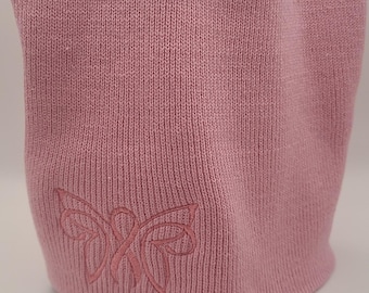 Pink Ribbon Beanie Hat | Breast Cancer Support Knit Cap | Awareness