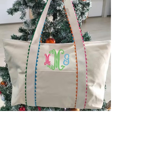 Functional & Fun Canvas Tote – Ric-Rac Detail, Custom Front Embroidery
