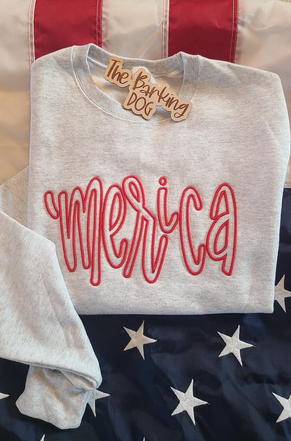 Merica 3D Puff Embroidery Crewneck Sweatshirt | Patriotic USA Apparel