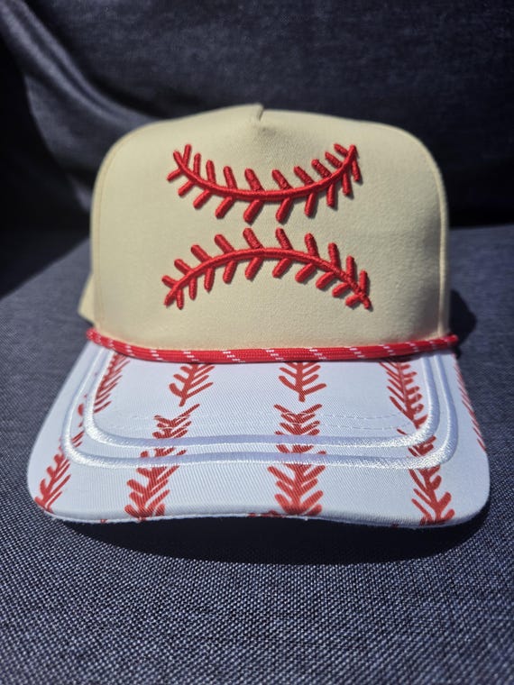 Baseball Mom Foam Puff Embroidered Hat | Red Baseball Stitch Brim Hat | Sports Mom Cap | Game Day Baseball Hat | Gift for Baseball Fans
