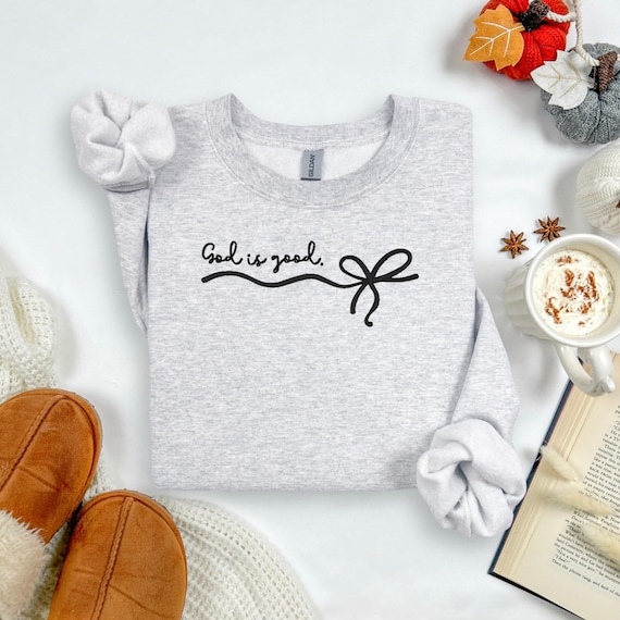 Christian Embroidered Sweatshirt – Faith Over Fear, God is Good, All for His Glory – Bible Verse, Religious Gift, Jesus Crewneck