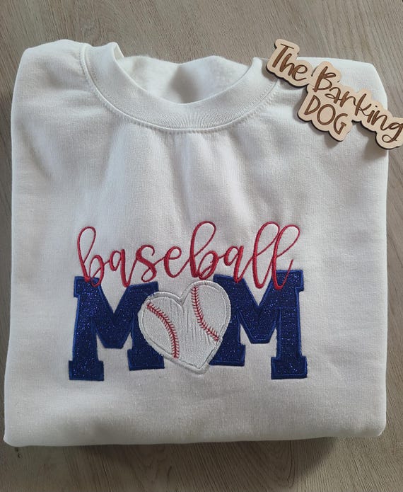 Embroidered Baseball Mom glitter applique crew/Mom sweatshirt/ white/navy/baseball mom gift/applique