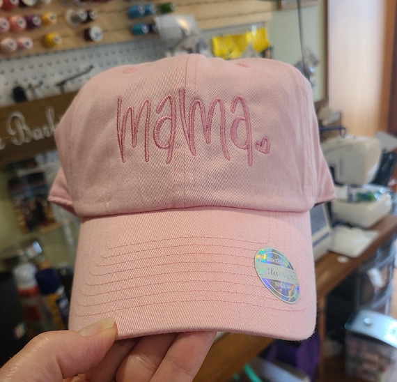 embroidered mama hat, custom hat order, unstructured dad hat, pink mama hat