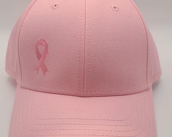 Pink Baseball Hat with Pink Ribbon, Breast Cancer Awareness Cap – Adjustable Hat – Support Gift for Fighters & Survivors, structured hat