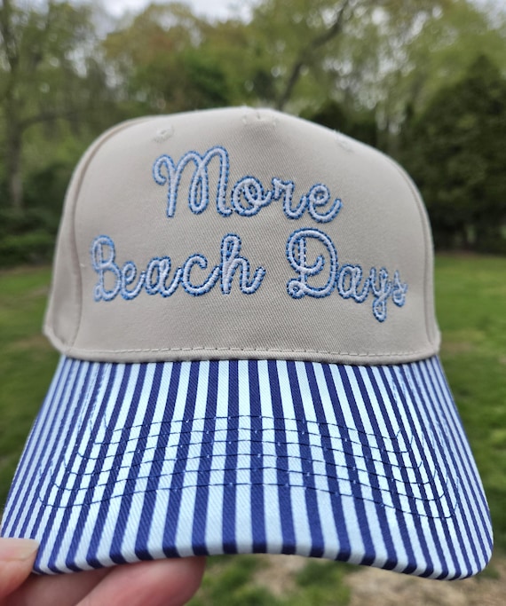 Red or Blue Stripe trucker Beach hat for women/ Embroidered Summer baseball cap/ Custom Patriotic hat/ Coastal cowgirl hat