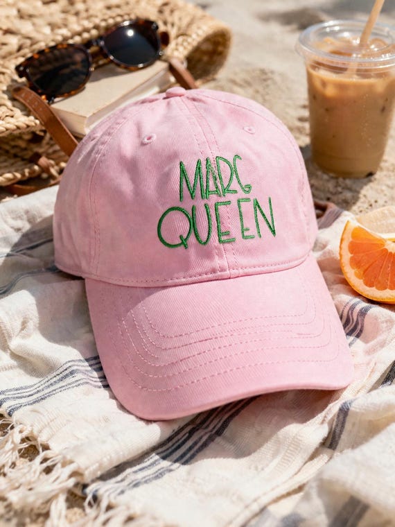 Embroidered Marg Queen Hat | Pink Baseball Cap with Green Stitch | Margarita Lover Gift | Bachelorette Party Hat | Summer Vacation Cap