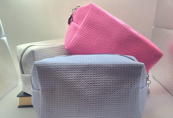 Monogram Waffle Makeup Bag, Personalized with Zipper Pouch, Embroidered Name, Bridesmaid Gift, Custom Toiletry Bag