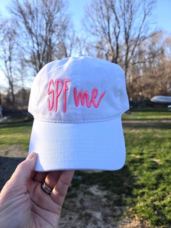 SPF Me Embroidered Hat | Beach Hat Women | Summer Baseball Cap | Funny Sun Hat | Vacation Hat | Pool Hat | Cute Pink Embroidery Cap