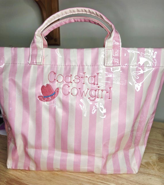 Viral Striped Vinyl Beach Bag |Personalized embroidered Waterproof Pool Tote | Bachelorette Weekend Bag/Summer Everyday Tote | Cute Travel