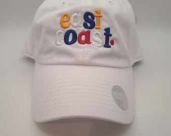embroidered East Coast hat, custom hat order, unstructured dad hat, White East Coast hat