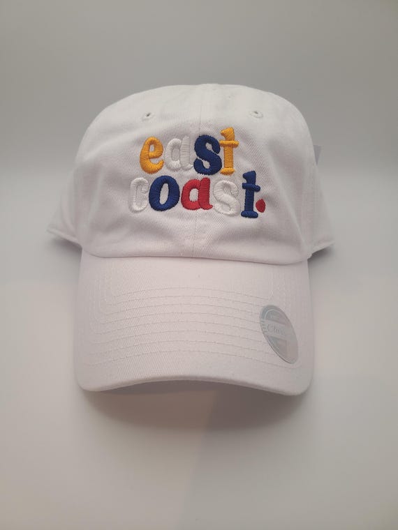 embroidered East Coast hat, custom hat order, unstructured dad hat, White East Coast hat