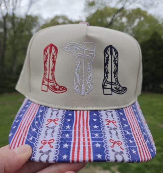 cowboy hat red, white blue/ western trucker hat/ USA cowgirl hat/ American hat