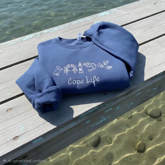 Cape Life Embroidered Crewneck Sweatshirt | Coastal Aesthetic | Beach Lover Gift | Cape Cod Sweatshirt | Nautical Pullover |