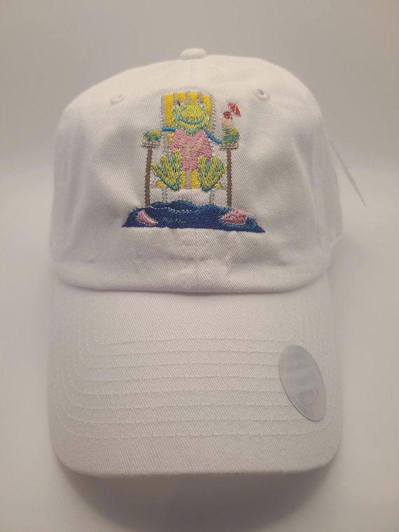 embroidered hat with color frog, custom hat order, unstructured dad hat, White hat