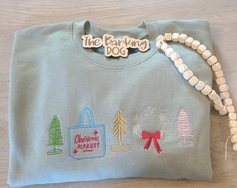 Sage Green Christmas Sweatshirt – Embroidered Holiday Market Sweater – Cozy Unisex Christmas Gift – Minimalist Winter Sweatshirt – Festive