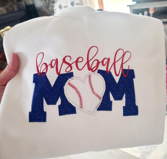 Embroidered Baseball Mom glitter crew/Mom sweatshirt/ white/navy/baseball mom gift/applique