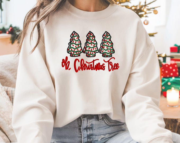 Featured listing image: Oh Christmas Tree Embroidered Sweatshirt – Holiday Crewneck – Christmas Tree Embroidery – Festive Unisex Winter Sweater