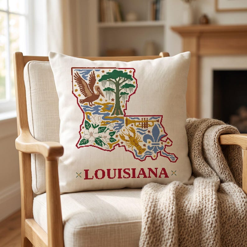 Louisiana Pattern Louisiana State Map Cross Stitch Pattern, Louisiana Counted Cross ...