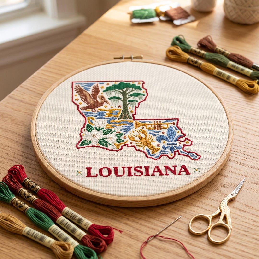 Louisiana Pattern Louisiana State Map Cross Stitch Pattern, Louisiana Counted Cross ...