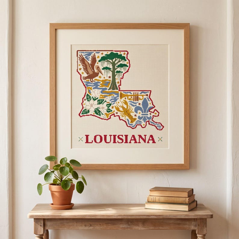 Louisiana Pattern Louisiana State Map Cross Stitch Pattern, Louisiana Counted Cross ...