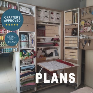 Wood Working Plans for Craft Cabinet With Folding Table Woodworking Plans Diy Plans Do It Yourself Craft Table With Storage Craft Room Etsy UK