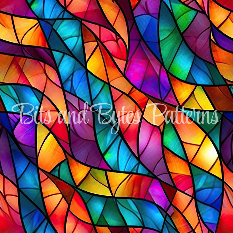 Bold and Vibrant Stained Glass Seamless Patterns Creative Color Bursts Digital Downloads for Print and Design, Colorful Background image 5