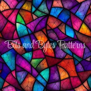 Bold and Vibrant Stained Glass Seamless Patterns Creative Color Bursts Digital Downloads for Print and Design, Colorful Background image 2