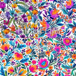 Fleurs de printemps psychédéliques répétant des motifs sans couture Pack de papier numérique vibrant pour l'impression et la conception image 4