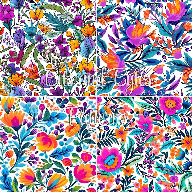 Fleurs de printemps psychédéliques répétant des motifs sans couture Pack de papier numérique vibrant pour l'impression et la conception image 4