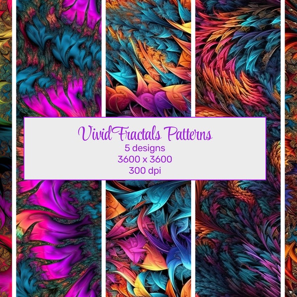 Bold and Vivid Fractal Seamless Patterns, Digital Paper Pack - Creative Color Burst, Vibrant Color - Digital Download for Print and Design