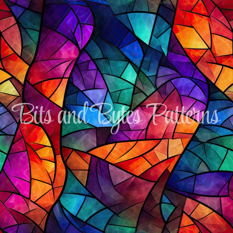 Bold and Vibrant Stained Glass Seamless Patterns Creative Color Bursts Digital Downloads for Print and Design, Colorful Background image 6