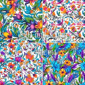 Fleurs de printemps psychédéliques répétant des motifs sans couture Pack de papier numérique vibrant pour l'impression et la conception image 2