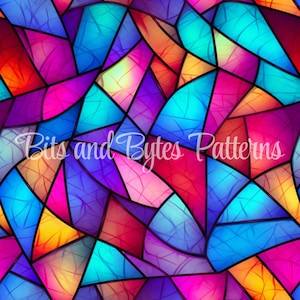 Bold and Vibrant Stained Glass Seamless Patterns Creative Color Bursts Digital Downloads for Print and Design, Colorful Background image 4