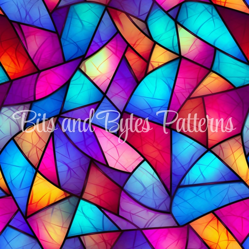 Bold and Vibrant Stained Glass Seamless Patterns Creative Color Bursts Digital Downloads for Print and Design, Colorful Background image 4