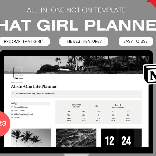 All in One Life Planner Notion Template, That Girl Planner, Personal Planner, Digital Planner, Aesthetic Notion Organizer, Notion Templates