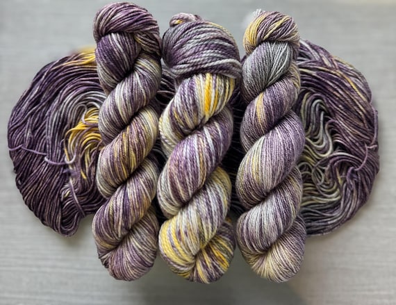 Fancy Pansy variegated yarn hand dyed yarn sock yarn fingering weight yarn super wash merino yarn DK weight silk yarn worsted weight yarn