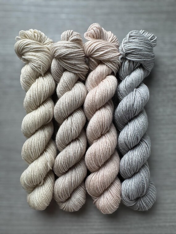Mini skein neutral yarn set fingering weight yarn semi solid yarn set vanilla linen buff pebble light yarn set single mini yarn skein