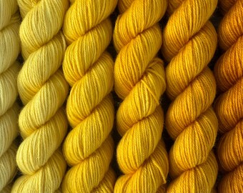 Marigold 6 Mini-Strang-Set „Farbverlauf“: Fingering-Garn, handgefärbt in Kanada