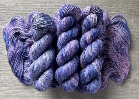 Tonal hand dyed yarn blue hydrangea sock yarn fingering weight yarn super wash merino yarn DK weight silk yarn worsted weight yarn sport