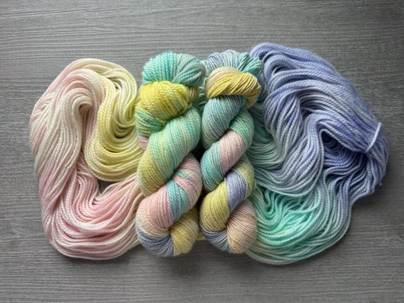 Hand Dyed Yarn Worsted Weight Super Wash Merino and Silk Yarn Fingering Weight Yarn Silk DK Weight Yarn Pastel Yarn Knitting crochet