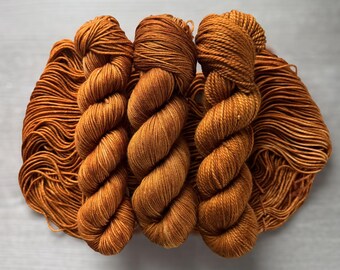 Tonal hand dyed yarn tonal cognac sock yarn fingering weight yarn super wash merino yarn DK weight silk yarn worsted weight yarn sport