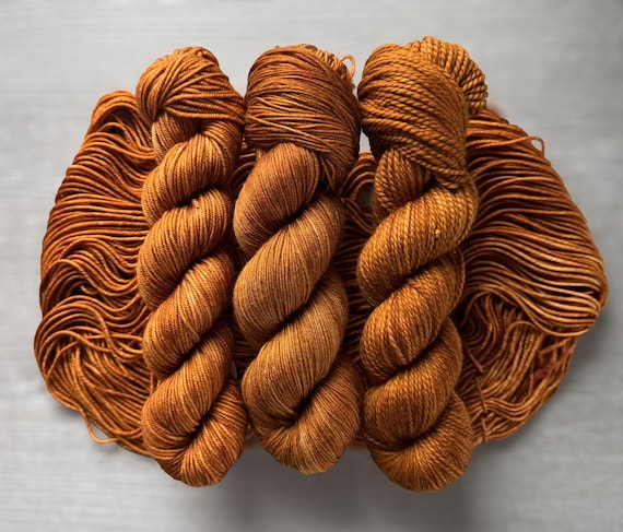 Tonal hand dyed yarn tonal cognac sock yarn fingering weight yarn super wash merino yarn DK weight silk yarn worsted weight yarn sport